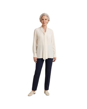 Boss Damesblouse met lange mouwen en strik in de hals (Wit)