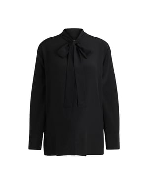 Boss Damesblouse met lange mouwen en strik in de hals (Zwart)