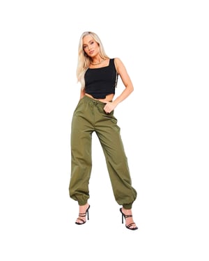 Missy Empire Cargo-broek met verstelbare tailleband voor dames (Kaki Groen)