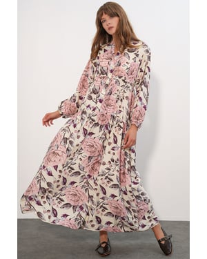 Floral Maxi Jurk Met Mandarijnkragen