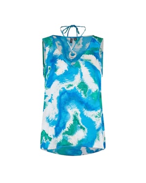 Vero Moda Damesblouse met abstracte print, V-hals en een losse pasvorm (Dresden Blauw)