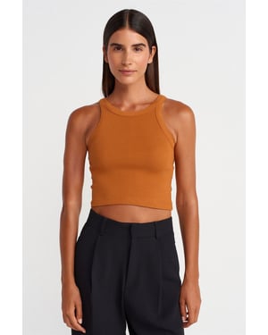 Geribbelde katoenen sweater zonder mouwen Crop Top