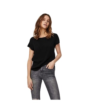 Vero Moda Damesblouse met ronde hals en korte mouwen (Zwart)