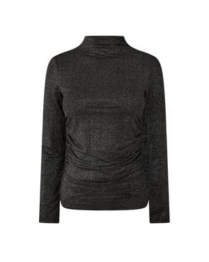 Pieces Damesblouse met hoge kraag, slank model en korte mouwen (Zwart)