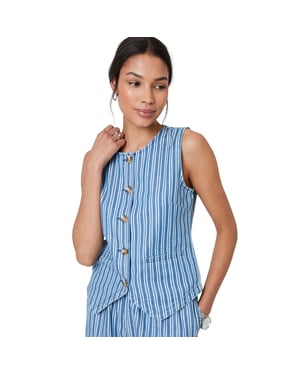 Threadbare Dames Fifi denim mouwloos vest (Middenblauw)