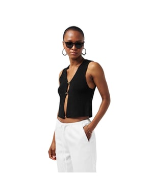 Bewerkt Dames Rike Mouwloos Vest Top (Zwart)