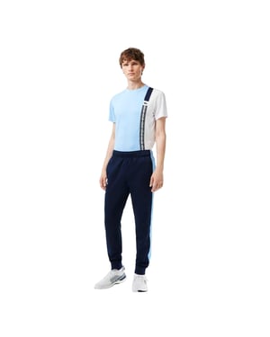 Lacoste Sportieve, slanke hardloopbroek voor heren met kleurblokken (Marineblauw)