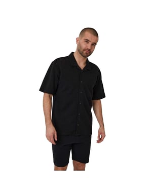 Threadbare Heren Embley Effen Relaxed Fit Shirt (Zwart)