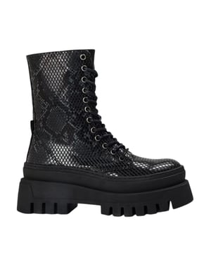 Steve Madden Dames Coast Slangenprint Platform Combat Boots (Zwart)