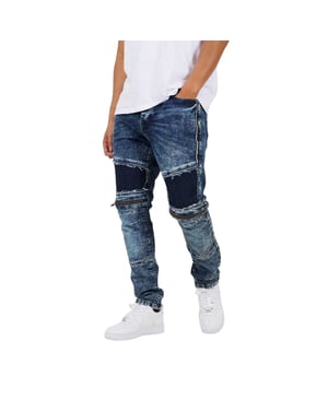 Brave Soul Heren Gewassen Biker Slim Jeans (Donkerblauw)