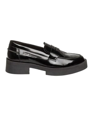 Steve Madden Dames Marina casual penny loafers van lakleer met lage blokhak (Zwart)