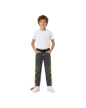 Off White Kinderjeans van gewassen denim met logo, 5 zakken en een rechte pasvorm (Grijs/Geel)