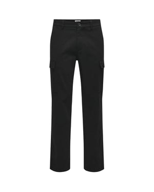Enkel Heren Effen Rechte Cargo Broek (Zwart)