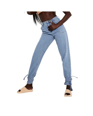 Missy Empire Damesjeans van denim met strikdetails en een relaxte pasvorm (Blauw)