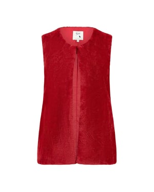 Yumi Mouwloos vest zonder kraag van imitatiebont voor dames (Rood)