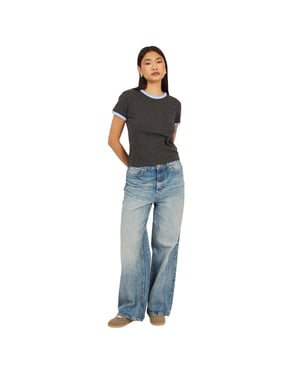 Brave Soul Unisex Contrast Detail Ringer Regular T-shirt voor volwassenen (Houtskool/Korenbloem)