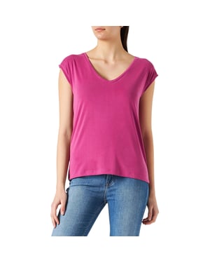 Pieces Pckamala gebreid T-shirt met V-hals voor dames (Festival Fuchsia)