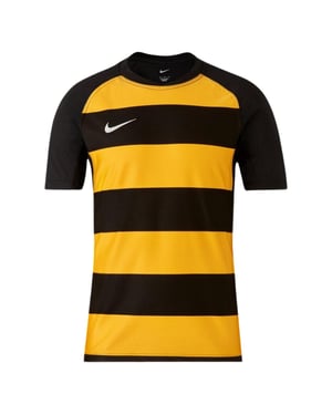 Nike Heren-rugby-T-shirt met raglanmouwen, ronde hals en contrasterende strepen (Zwart/Universiteitsgoud)