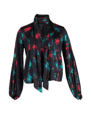 Ganni blouse met bloemenprint van zwarte zijde