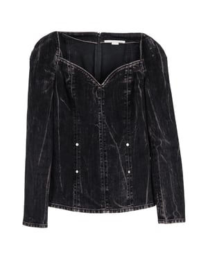 Stella McCartney blouse van fluweel met flockprint in zwarte denim