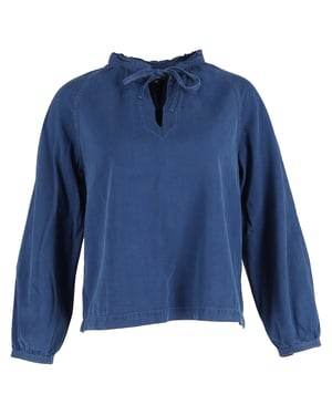 A.P.C. Noa Chambray top met lange mouwen en trekkoord in blauw katoen