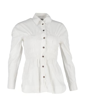 Ganni Gerimpeld Langsleeve Shirt in Witte Katoen