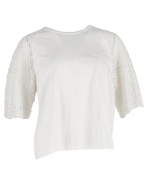 Chloé Korte Mouw T-Shirt met Kant in Witte Katoen
