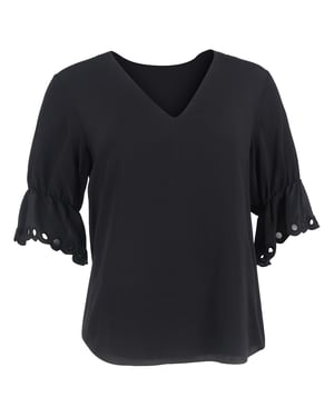 Chloé V-hals blouse met gegolfde mouwen in zwarte zijde