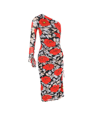 Diane Von Furstenberg midi-jurk met bloemenprint en ruches in veelkleurig nylon