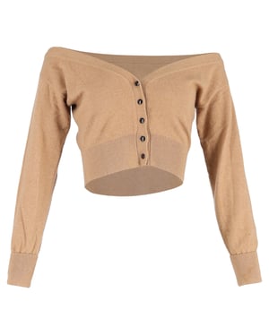 Alexander Wang cropped cardigan met doorschijnend schouderstuk in bruine wol