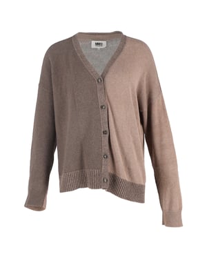 Maison Margiela Color-Blocked Elbow Patch Cardigan in Brown Cotton