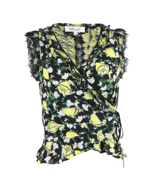 Diane Von Furstenberg Peona wikkelblouse met citroenprint in veelkleurige zijde