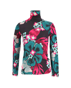 Dries Van Noten top met lange mouwen en colkraag met bloemenprint in veelkleurige rayon