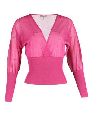 Emilio Pucci gebreide blouse met lange mouwen en V-hals in roze zijde