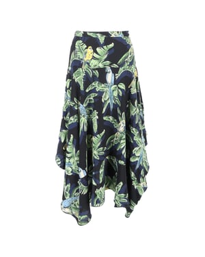 Stella McCartney midi-rok met asymmetrische zoom en paradijsvogelprint in veelkleurige zijde