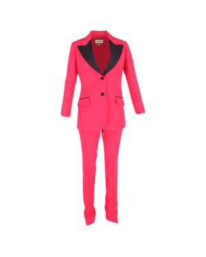 Gucci blazer en broek met contrasterende revers in roze wol.