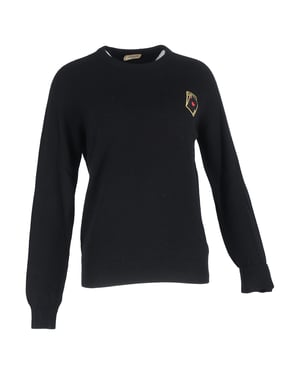 Saint Laurent trui met ronde hals en geborduurde speelkaarten in zwart kasjmier.