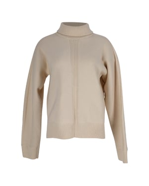 Gebreide trui met col en open rug van Jil Sander in crèmekleurige wol.
