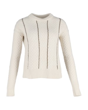 Michael Kors kabeltrui met kettingdetails in witte wol