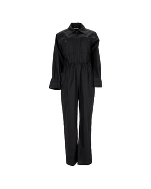 Saint Laurent jumpsuit met lange mouwen en riem in zwart katoen