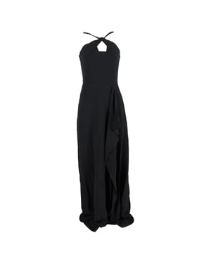 Roland Mouret Maxi-jurk met ruches en versierde bandjes in zwarte viscose