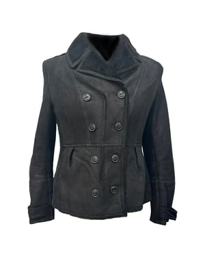 Burberry Brit Chedleigh Double-Breasted Shearling Jacket in Black Leather