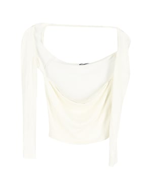 Jacquemus Le T-shirt Lucciu Stretch Woven Top in White Lyocell