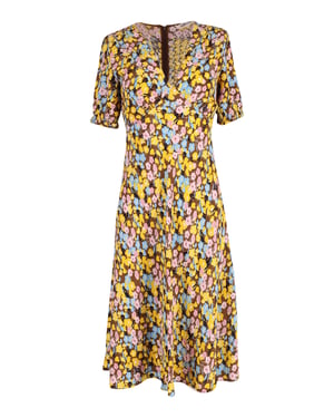 Diane Von Furstenberg midi-jurk met bloemenprint in gele viscose