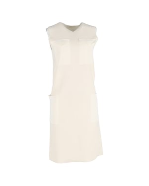 Celine mouwloze midi-jurk met vier zakken in crèmekleurige viscose