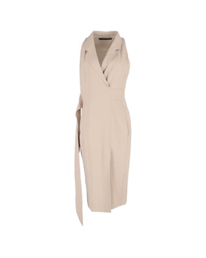Roland Mouret midi-jurk met wikkeleffect in beige viscose.
