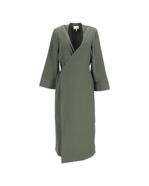 Ganni crêpe midi-wikkeljurk in legergroen polyester