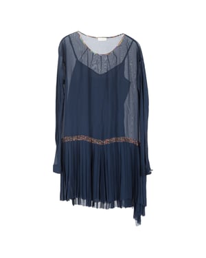 Dries Van Noten doorschijnende jurk met asymmetrische plooien aan de zoom in marineblauwe rayon