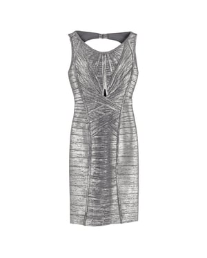 Herve Leger bandagejurk met folie-uitsnijdingen in zilverkleurige rayon