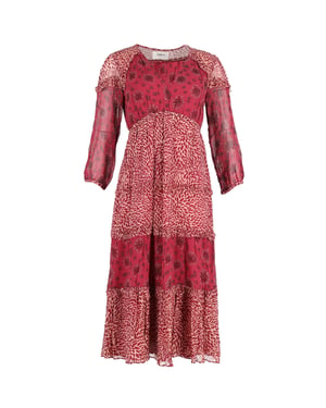 Ba&sh Gypsie midi-jurk met gemengde print in bordeauxrode viscose